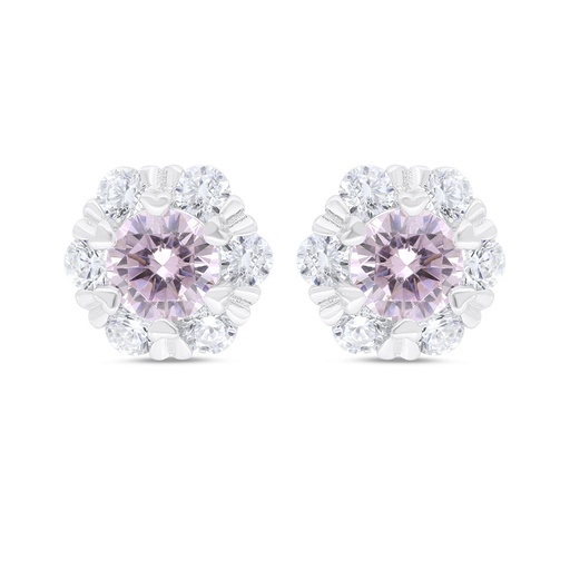 [EAR01PIK00WCZC320] Sterling Silver 925 Earring Rhodium Plated Embedded With Pink Zircon And White Zircon