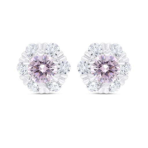 [EAR01PIK00WCZC320] Sterling Silver 925 Earring Rhodium Plated Embedded With Pink Zircon And White Zircon