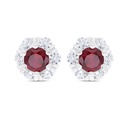 Sterling Silver 925 Earring  Rhodium Plated Embedded With Ruby Corundum And White Zircon