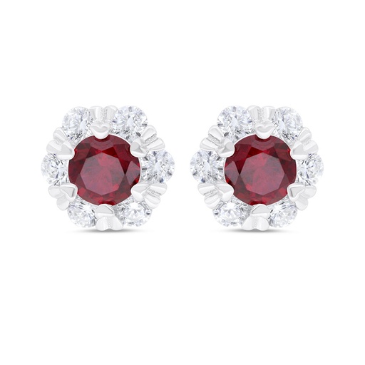 [EAR01RUB00WCZC320] Sterling Silver 925 Earring  Rhodium Plated Embedded With Ruby Corundum And White Zircon
