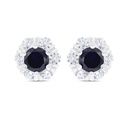 Sterling Silver 925 Earring Rhodium Plated Embedded With Sapphire Corundum And White Zircon