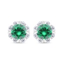 Sterling Silver 925 Earring Rhodium Plated Embedded With Emerald Zircon