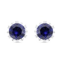 Sterling Silver 925 Earring Rhodium Plated Embedded With Sapphire Corundum