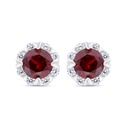 Sterling Silver 925 Earring  Rhodium Plated Embedded With Ruby Corundum And White Zircon