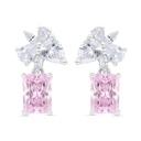 Sterling Silver 925 Earring Rhodium Plated Embedded With Pink Zircon And White Zircon