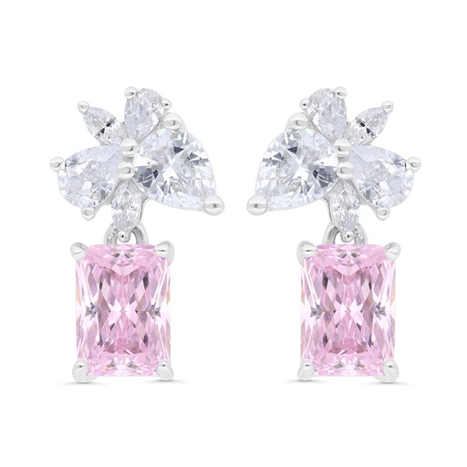 [EAR01PIK00WCZC317] Sterling Silver 925 Earring Rhodium Plated Embedded With Pink Zircon And White Zircon