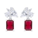 Sterling Silver 925 Earring  Rhodium Plated Embedded With Ruby Corundum And White Zircon