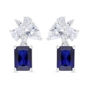 Sterling Silver 925 Earring Rhodium Plated Embedded With Sapphire Corundum And White Zircon