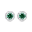 Sterling Silver 925 Earring Rhodium Plated Embedded With Emerald Zircon And White Zircon