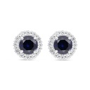 Sterling Silver 925 Earring Rhodium Plated Embedded With Sapphire Corundum And White Zircon