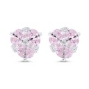 Sterling Silver 925 Earring Rhodium Plated Embedded With Pink Zircon And White Zircon