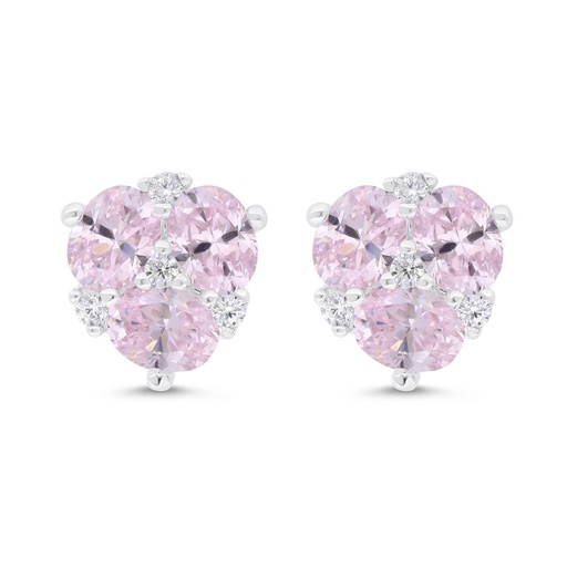 [EAR01PIK00WCZC314] Sterling Silver 925 Earring Rhodium Plated Embedded With Pink Zircon And White Zircon
