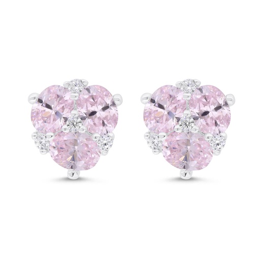 [EAR01PIK00WCZC314] Sterling Silver 925 Earring Rhodium Plated Embedded With Pink Zircon And White Zircon