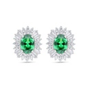 Sterling Silver 925 Earring Rhodium Plated Embedded With Emerald Zircon And White Zircon