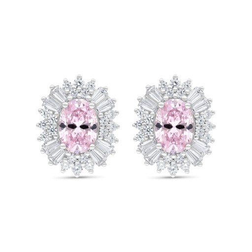 [EAR01PIK00WCZC316] Sterling Silver 925 Earring Rhodium Plated Embedded With Pink Zircon And White Zircon