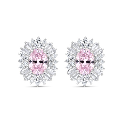 [EAR01PIK00WCZC316] Sterling Silver 925 Earring Rhodium Plated Embedded With Pink Zircon And White Zircon