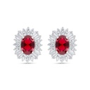 Sterling Silver 925 Earring  Rhodium Plated Embedded With Ruby Corundum And White Zircon