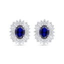 Sterling Silver 925 Earring Rhodium Plated Embedded With Sapphire Corundum And White Zircon