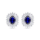 Sterling Silver 925 Earring Rhodium Plated Embedded With Sapphire Corundum And White Zircon