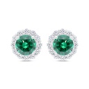 Sterling Silver 925 Earring Rhodium Plated Embedded With Emerald Zircon And White Zircon