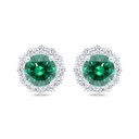 Sterling Silver 925 Earring Rhodium Plated Embedded With Emerald Zircon And White Zircon