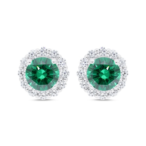 [EAR01EMR00WCZC315] Sterling Silver 925 Earring Rhodium Plated Embedded With Emerald Zircon And White Zircon