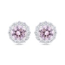 Sterling Silver 925 Earring Rhodium Plated Embedded With Pink Zircon And White Zircon