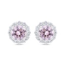 Sterling Silver 925 Earring Rhodium Plated Embedded With Pink Zircon And White Zircon