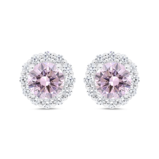 [EAR01PIK00WCZC315] Sterling Silver 925 Earring Rhodium Plated Embedded With Pink Zircon And White Zircon