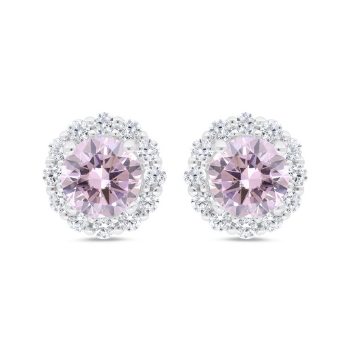 [EAR01PIK00WCZC315] Sterling Silver 925 Earring Rhodium Plated Embedded With Pink Zircon And White Zircon