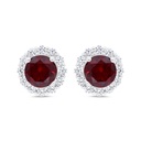 Sterling Silver 925 Earring  Rhodium Plated Embedded With Ruby Corundum And White Zircon