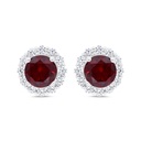 Sterling Silver 925 Earring  Rhodium Plated Embedded With Ruby Corundum And White Zircon