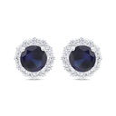 Sterling Silver 925 Earring Rhodium Plated Embedded With Sapphire Corundum And White Zircon