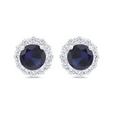 Sterling Silver 925 Earring Rhodium Plated Embedded With Sapphire Corundum And White Zircon