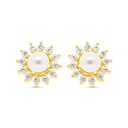 Sterling Silver 925 Earring Gold Plated Embedded With Natural White Pearl And  White Zircon