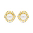 Sterling Silver 925 Earring Gold Plated Embedded With Natural White Pearl And  White Zircon