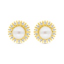 Sterling Silver 925 Earring Gold Plated Embedded With Natural White Pearl And  White Zircon