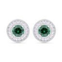 Sterling Silver 925 Earring Rhodium Plated Embedded With Emerald Zircon And White Zircon