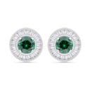 Sterling Silver 925 Earring Rhodium Plated Embedded With Emerald Zircon And White Zircon