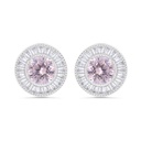 Sterling Silver 925 Earring Rhodium Plated Embedded With Pink Zircon And White Zircon