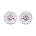 Sterling Silver 925 Earring Rhodium Plated Embedded With Pink Zircon And White Zircon