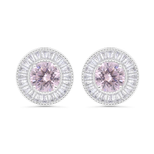 [EAR01PIK00WCZC325] Sterling Silver 925 Earring Rhodium Plated Embedded With Pink Zircon And White Zircon