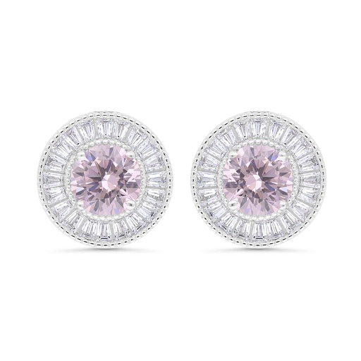 [EAR01PIK00WCZC325] Sterling Silver 925 Earring Rhodium Plated Embedded With Pink Zircon And White Zircon