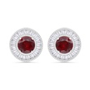 Sterling Silver 925 Earring  Rhodium Plated Embedded With Ruby Corundum And White Zircon