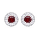 Sterling Silver 925 Earring  Rhodium Plated Embedded With Ruby Corundum And White Zircon