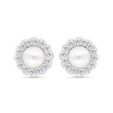 Sterling Silver 925 Earring Rhodium Plated Embedded With Natural White Pearl And  White Zircon 