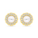 Sterling Silver 925 Earring Gold Plated Embedded With Natural White Pearl And  White Zircon