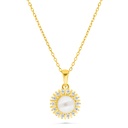 Sterling Silver 925 Necklace Gold Plated Embedded With Natural White Pearl And  White Zircon