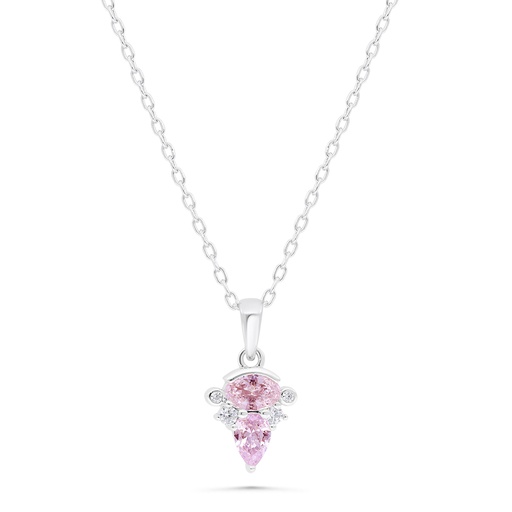 [NCL01PIK00WCZB363] Sterling Silver 925 Necklace Rhodium Plated Embedded With Pink Zircon And White Zircon