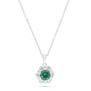 Sterling Silver 925 Necklace Rhodium Plated Embedded With Emerald Zircon And White Zircon